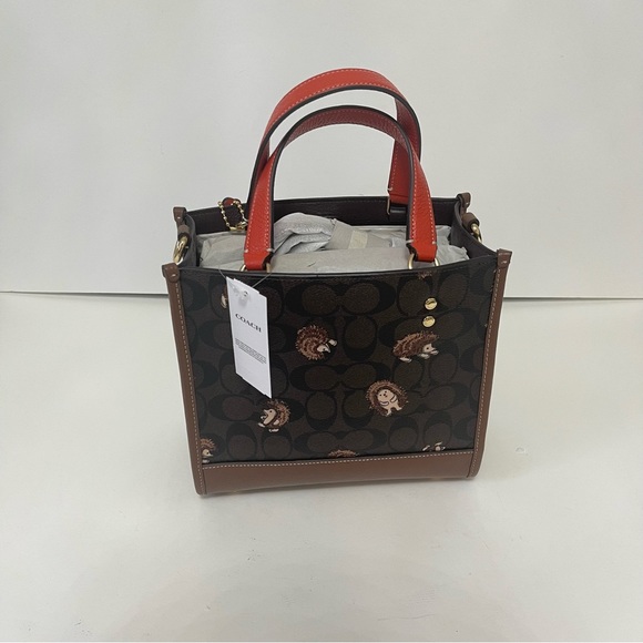 Coach Dempsey Tote 22 In Signature Canvas With Hedgehog Print In Brown Black NWT - Picture 11 of 16